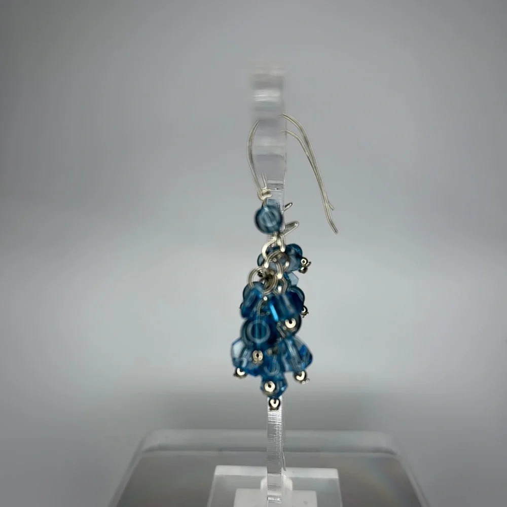 Blue and Silver Cascading Crystal Earrings - Picture 3 of 4
